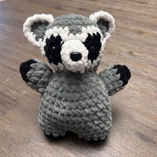 Handmade Crochet Raccoon Plush Stuffed Animal Toy Gray White Black