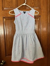 Tommy Hilfiger Girls Dress M 8-10 Blue White Striped Neon Pink Palm Trees