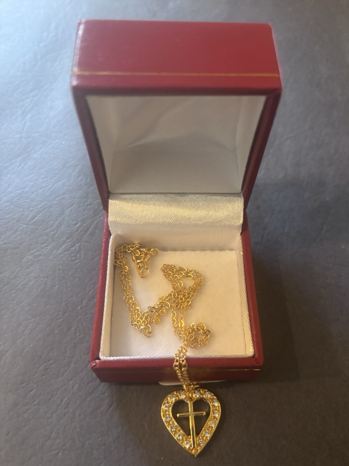 New- Girls Gold First Communion Heart and Cross Pendant-Hing