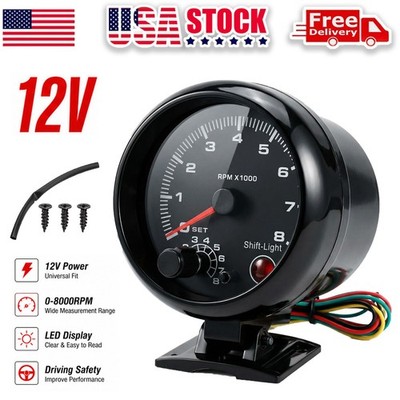 3.75'' 12V Universal Car Tachometer Gauge Meter with LED Shift Light 0-8000RPM