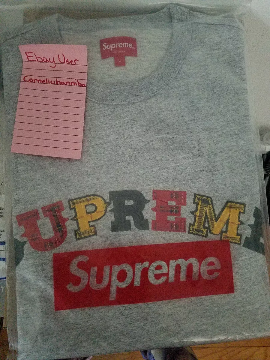Authentic Supreme Plaid Applique S/S Top Heather Grey Size LARGE Week 1