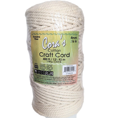 Cora's Cotton Craft Cord Natural 4mm 400ft Macrame Crochet Fiber Bulky 5 Rug