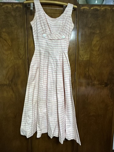 Vestido Vintage Años 60 Rosa Blanco Rayas Algodón Talla Extra Pequeño Hecho a Mano - Imagen 1 de 5