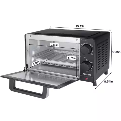 4 Slice Toaster Oven with 3 Settings, includes Baking Rack and Pan, Black, New