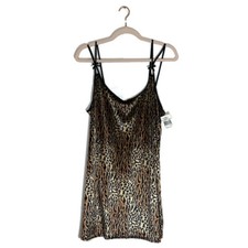 Vtg. NWT California Dynasty Velvet Cheetah Nightgown Sz L Slip Dress Babydoll