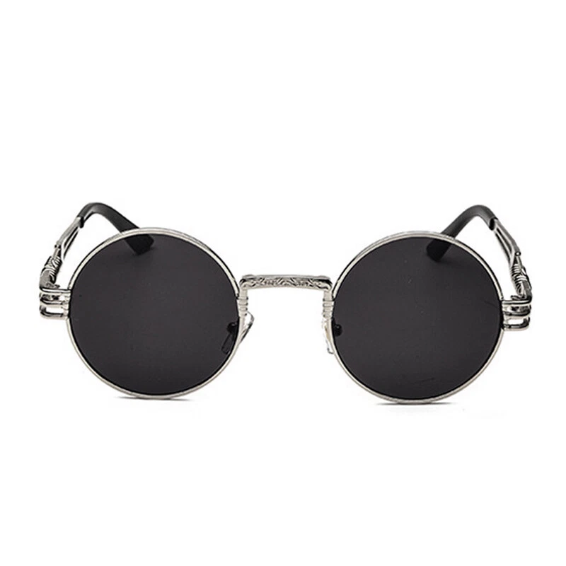 Gafas de sol redondas retro góticas steampunk para hombres mujeres con marco de metal circular Foto 3 de 4
