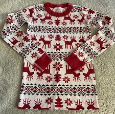 Hanna Andersson Boys Beige Red Reindeer Christmas Long Sleeve Pajamas Shirt 6-7