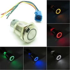Waterproof Metal Push Button Switch LED Ring Halo Light 16mm 12V 24V +Connector 