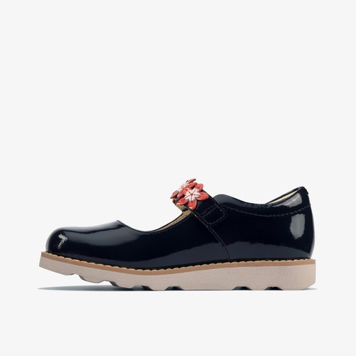 Clarks Girls CROWN PETAL Navy Patent Leather Shoes Size UK 10 - 12 F, G - Picture 3 of 6