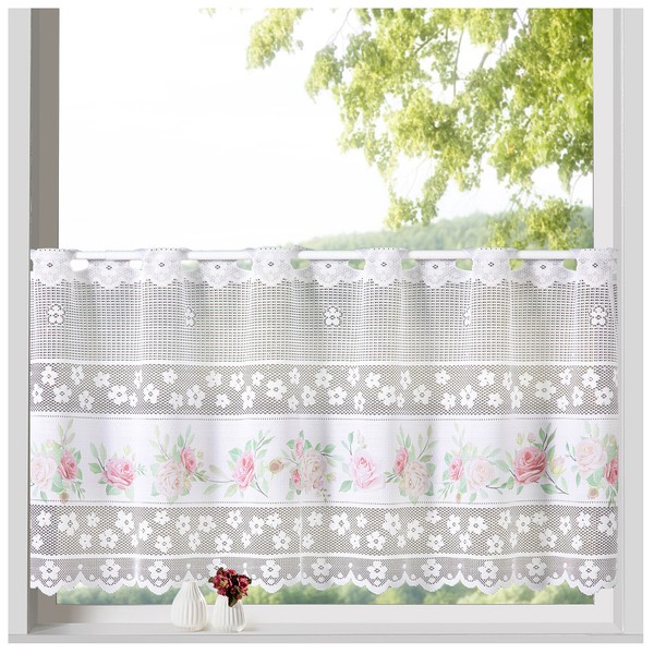 Heimtexland ® Shabby Chic Rosen Scheibengardine Deko Landhaus Gardine Typ763-image