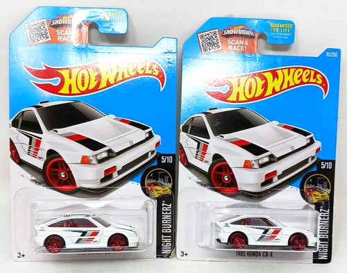 2 Hot Wheels 1985 Honda CR-X Night Burnerz #5/10 White Lot x 2 NEW #D18