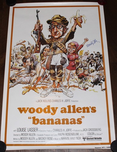DIRECTOR WOODY ALLEN SIGNED 'BANANAS' F/S FULL SIZE 27x40 MOVIE POSTER w/COA