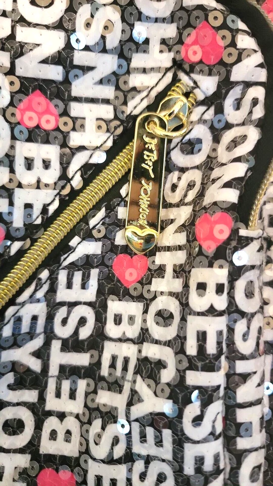 Betsey Johnson Weekender Duffle Bag Luggage Luv Black White Pink Logo Print - Image 3 of 4