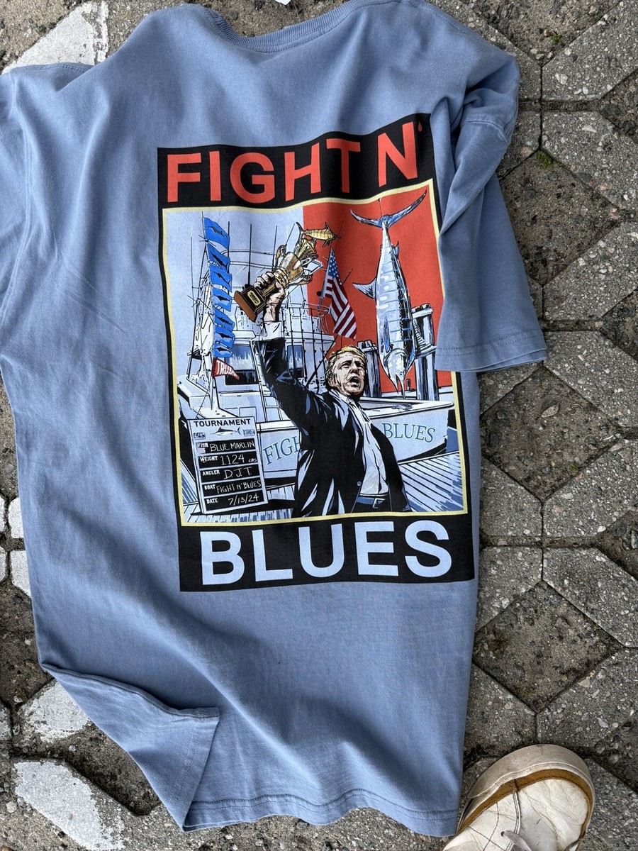 donald trump T Shirt Fishing Fight N' Blues President 2024 Large