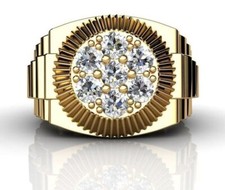 Anillo de diseño Rolex de diamantes creado en laboratorio de corte redondo de 3 quilates enchapado en oro amarillo de 14 quilates para hombre