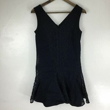 ANN TAYLOR Women's Black Lace V Neck Sleeveless Mini Dress Cotton Blend Size 4