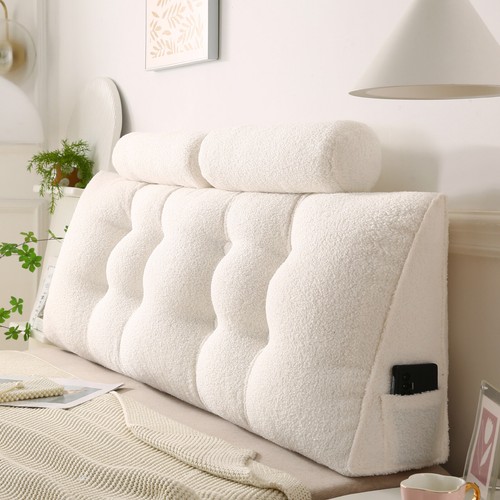 Triangular Headboard Pillow w/2 Neck Pillow Bolster Sitting Bed Reading Pillow - Picture 11 of 77