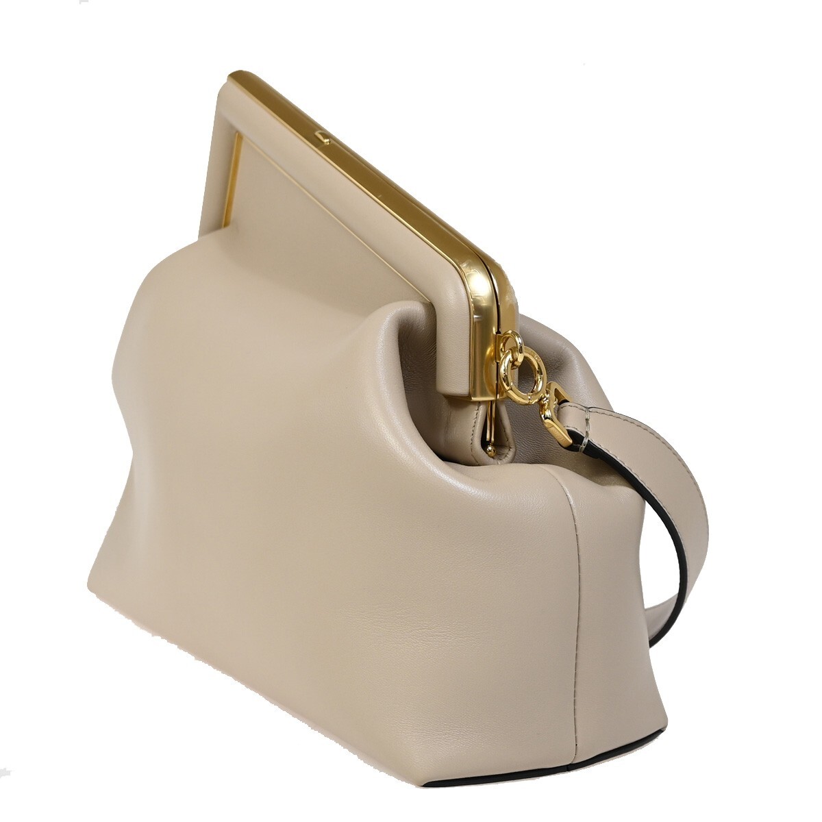 FENDI First Medium 2Way Shoulder Clutch Bag Leather Beige Gold FENDI First Medium 2Way Shoulder Clutch Bag Leather Beige Gold