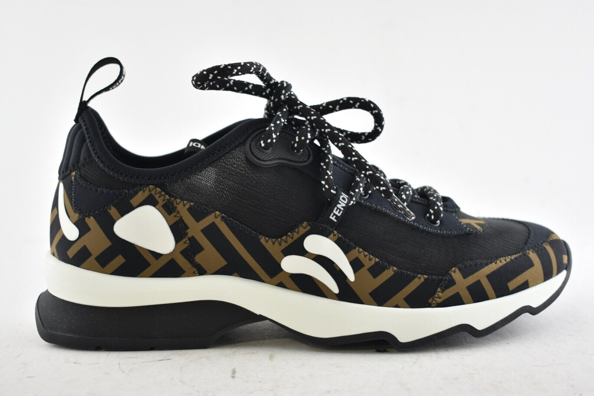Fendi Freedom Logo Black Brown White FF Zucca Low Top Tie Trainer