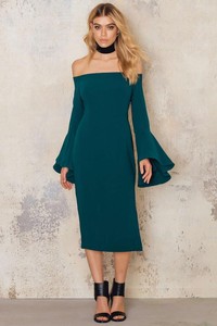 green off the shoulder midi dress