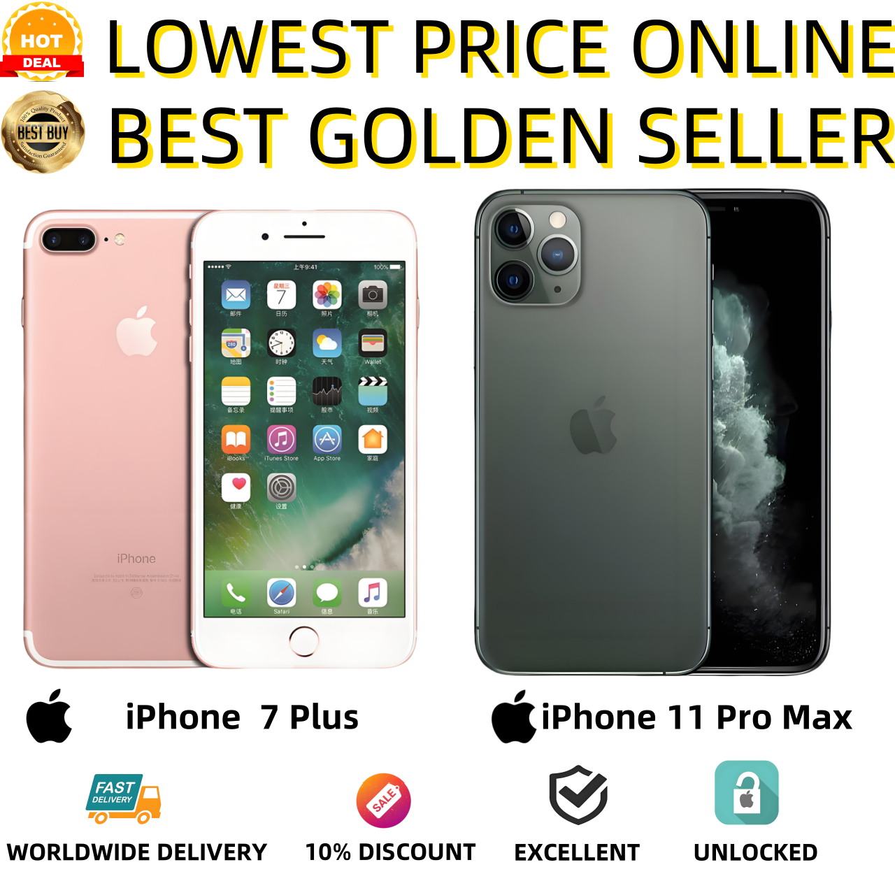 【Hot Sale】Apple iPhone 11 Pro Max|7 Plus-32GB|64GB|256GB -Unlocked-CqT1