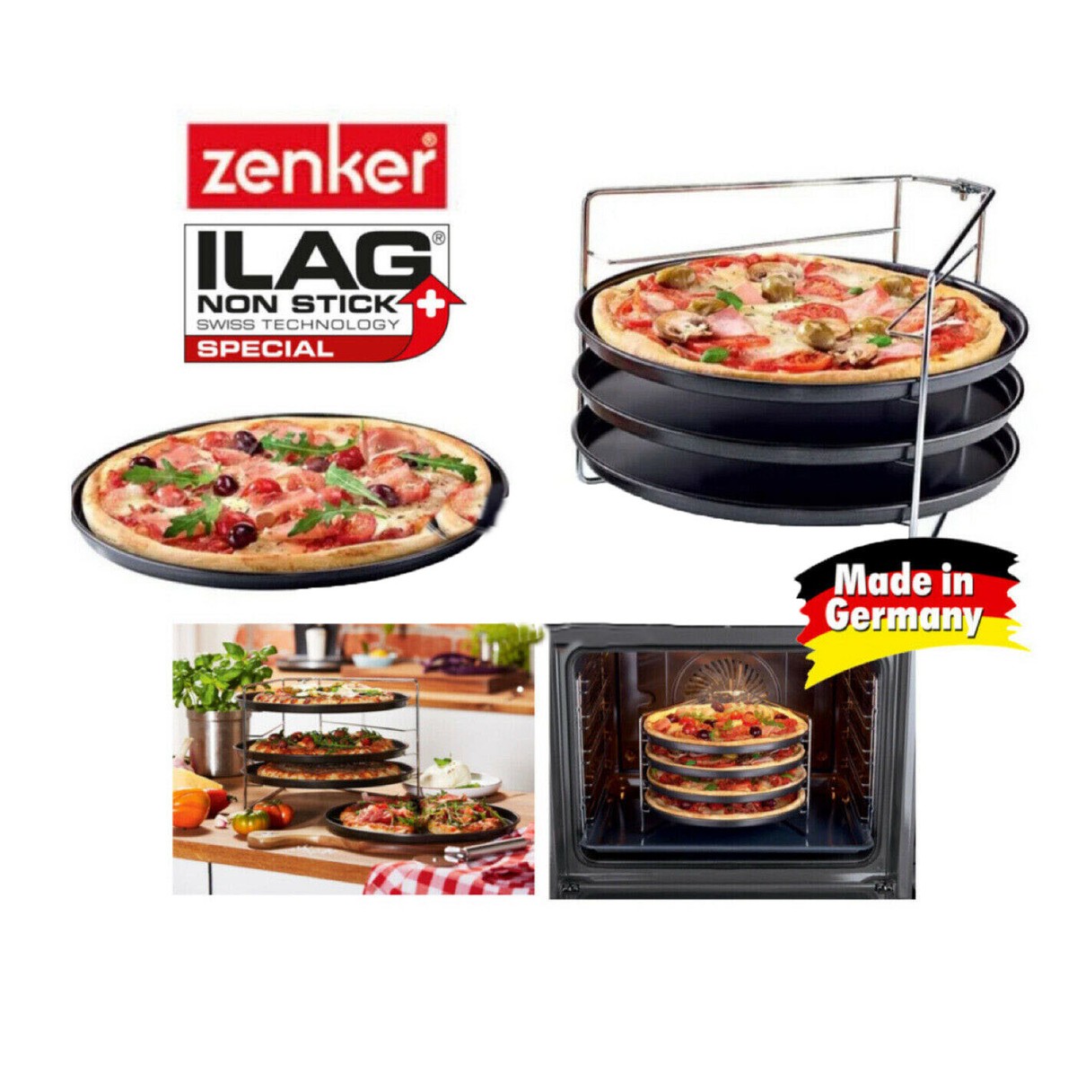 Zenker Pizza Baking Set Easy-Clean Baking Trays With Foldable