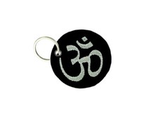 Keychain keyring embroidered embroidery patch double sided biker ohm om black