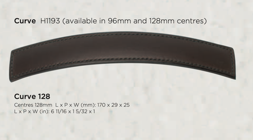 Turnstyle Designs Chocolate Leather Cabinet Curve Handle 128mm Centres H1193 WS - Picture 3 of 12