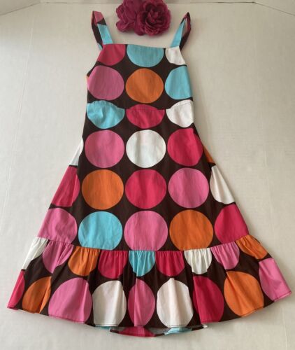 Jessica Ann Polka Dot Sun Dress Brown Pink Orange Aqua Ruffle Girls SZ 8