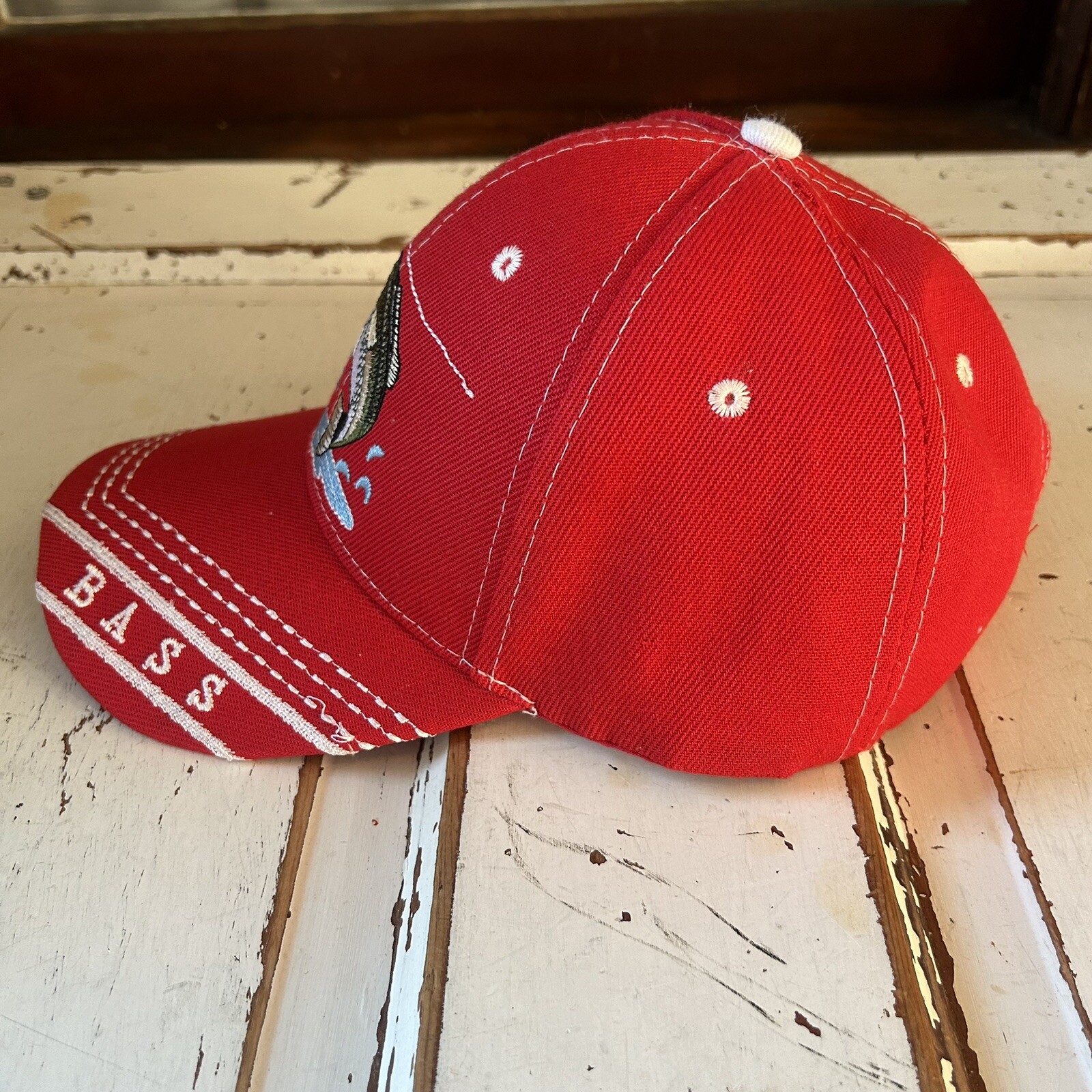 Bass Red Hat Adjustable Strapback Hook Loop Truck… - image 6