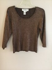 Joseph A Silk Metallic Brown Sweater with 3/4 Sleeves