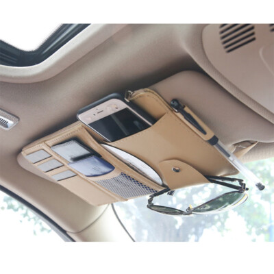 PU Leather Car Sun Visor Organizer Pouch - Multi-Pocket Card & Storage Holder