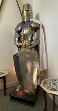 Templar Knight full body armor with helmet, sword, shield, cape, and platform.