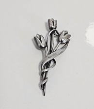 Rennie Mackintosh 925 Silver Stamped 3 Tulip Brooch Pin Vintage Jewellery