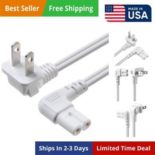 Universal 2 Prong Angled 18 AWG Power Cord - NEMA 1-15P to 3 Feet, White
