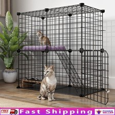 2-Tier Cat Playpen W/ Ramp Easy Assembly Durable Cat Cage Indoor Outdoor Use