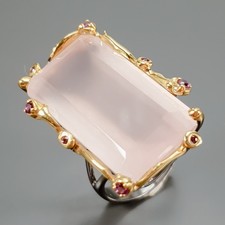 Handmade 40 ct Natural Rose Quartz Ring 925 Sterling Silver Size 8 /R435677