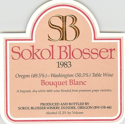 Sokol Blosser Bouquet Blanc Dundee OR WA 1980s 1983 Vtg Table Wine Label