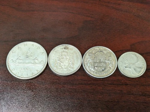 Lot of 4 old 80% silver Canadian coins $2.25 total face value