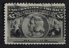CKStamps: US Stamps Collection Scott#245 $5 Columbian Used Pinhole