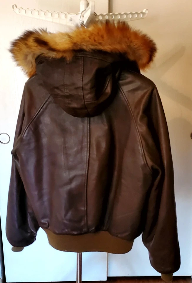 Chaqueta de Vuelo Schott 5A De Colección - Talla 42 - Forrada Sherpa con Capucha de Piel Cuero EE. UU. Foto 2 de 4