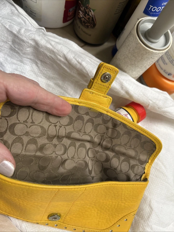 COACH Hand Bag W/ Tag Painted Leather Yellow Includes Touch Up Angelus & Charm - Image 4 of 4