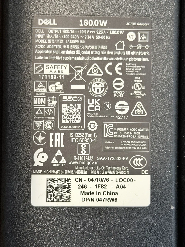 *Lote de 30* Adaptador de corriente alterna original Dell 180W 19,5 V 9,23 A pin grande Foto 4 de 4