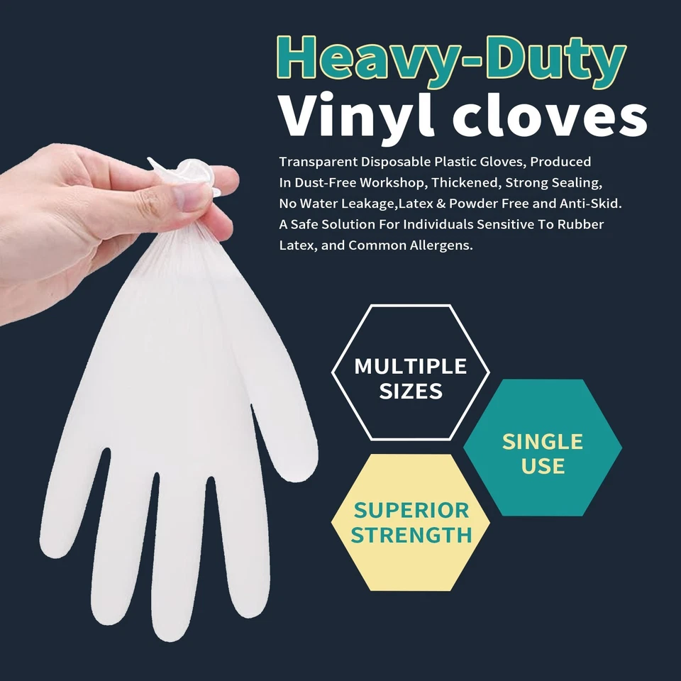 1000pc Clear Vinyl PVC Food Service Disposable Gloves Powder Free S/M/L/XL Size - Image 4 of 4
