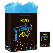 13" Large Father's Day Gift Bag With Tissue Paper - Fathers Day Gift Bag with