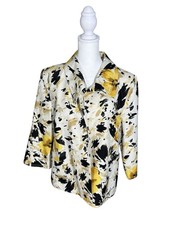 David Brooks Womens Jacket Blazer Size L Yellow Black Floral 95 Silk Abstract