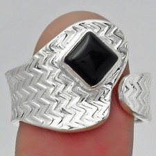 Adjustable - Black Onyx - Brazil 925 Sterling Silver Ring s.8.5 Jewelry R-1381