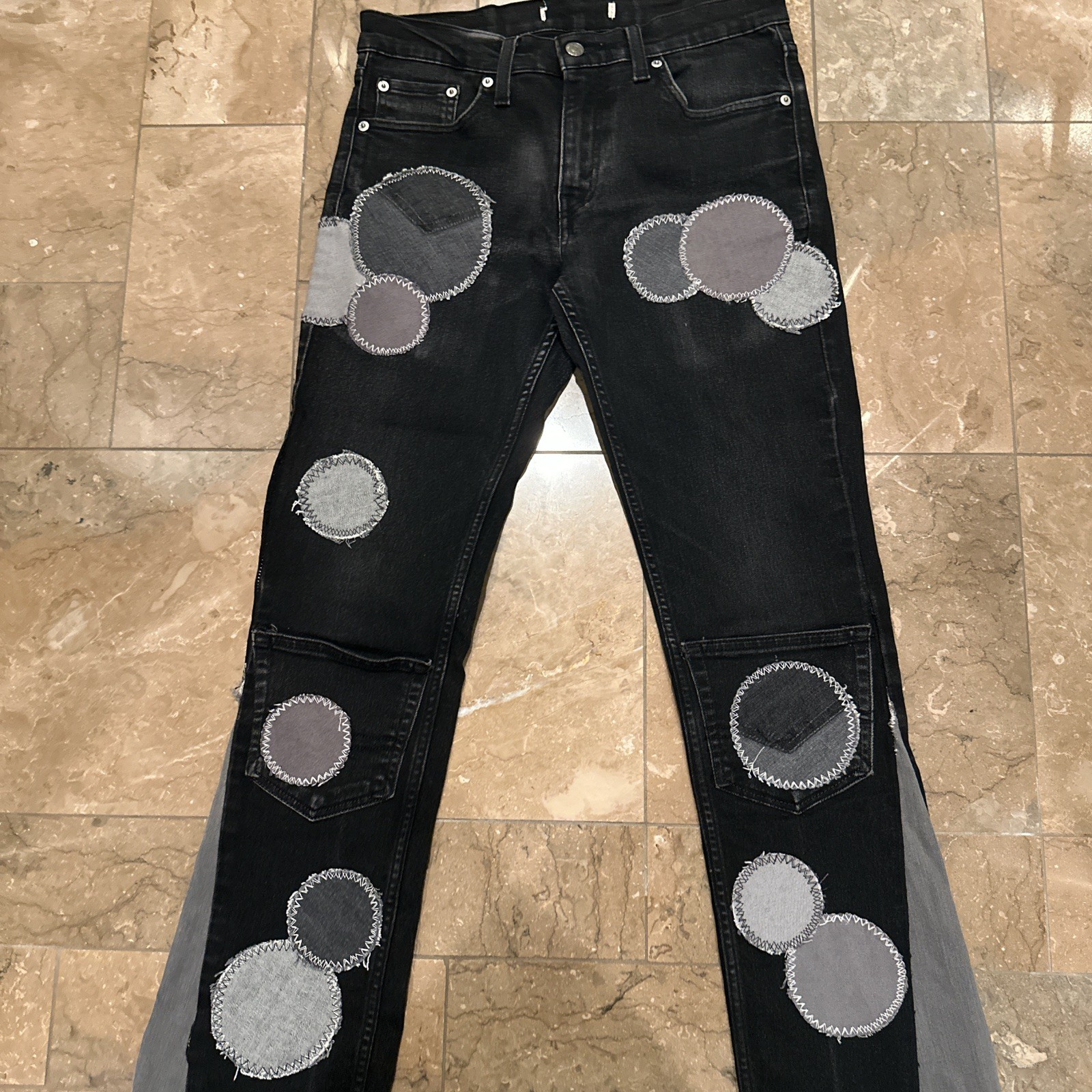 Clouds Custom Patchwork Jeans Black Distressed Re… - image 9