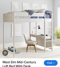 West Elm Mid-Century Modern Loft Full Bed W/ Desk EC Retail 2,299