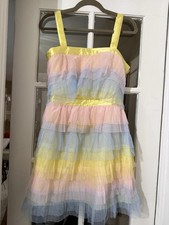 ASOS Multicolor Pastel Tulle Layered Ruffle Strappy A-line Dress Square Neck 6